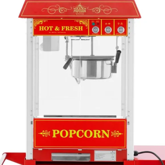 Royal Catering - Popcornmaskin med vagn - Retrodesign - 195 / 235 °C - Röd