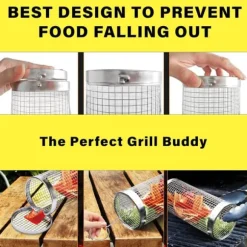 Rullande grillkorgar för utomhusgrillning, grillkorg i rostfritt stål Rullande grillkorg (2 st)