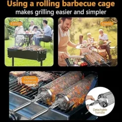 Rullande Grillkorg,Rostfri Grillkorg med Avtagbart Handtag – Set med 2, Perfekt för Camping och Trädgård