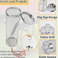 Rullande Grillkorg,Rostfri Grillkorg med Avtagbart Handtag – Set med 2, Perfekt för Camping och Trädgård