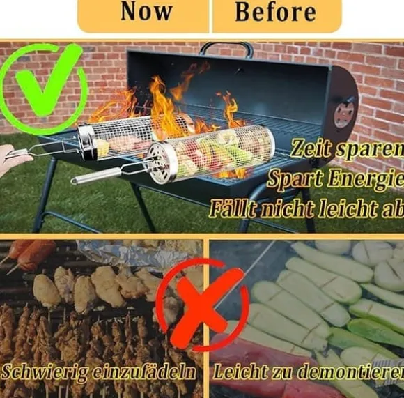 Rullande Grillkorg,Rostfri Grillkorg med Avtagbart Handtag – Set med 2, Perfekt för Camping och Trädgård
