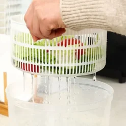 Sallad Spinner Manuell Sallad Spinner 3L Stor kapacitet Grönsakstvättmaskin Torktumlare Avloppssil med skål och durkslag
