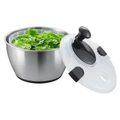Salladssnurra i rostfritt stål, 4,75 Qt, enhandspress, grönsaks- och salladsrengöring, BPA-fri.