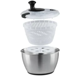 Salladssnurra i rostfritt stål, 4,75 Qt, enhandspress, grönsaks- och salladsrengöring, BPA-fri.