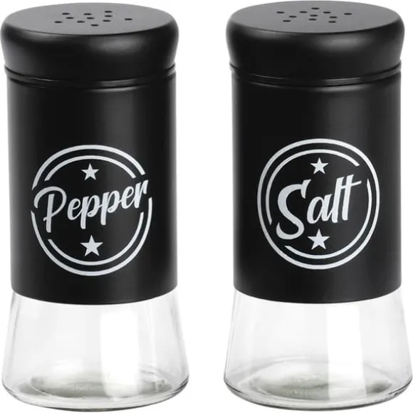 Salt- och pepparkar i svart glas, 2 st.