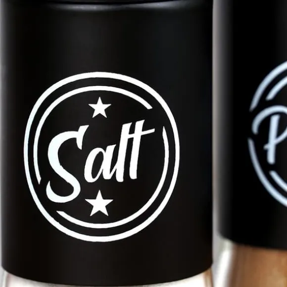 Salt- och pepparkar i svart glas, 2 st.