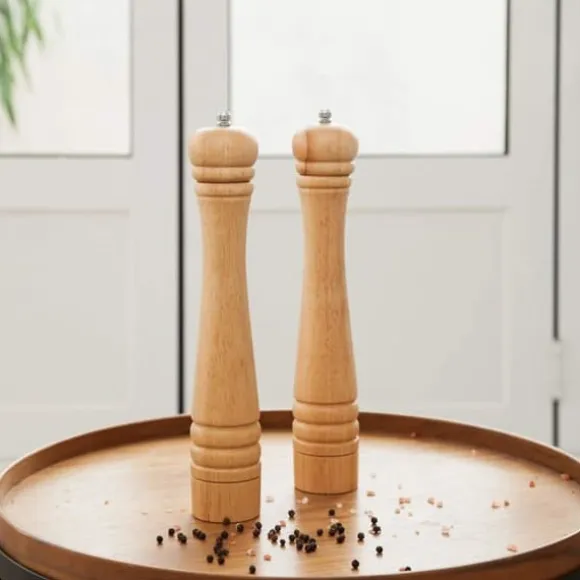 Salt- och pepparkvarn 30 cm i hållbar gummiträ och keramik