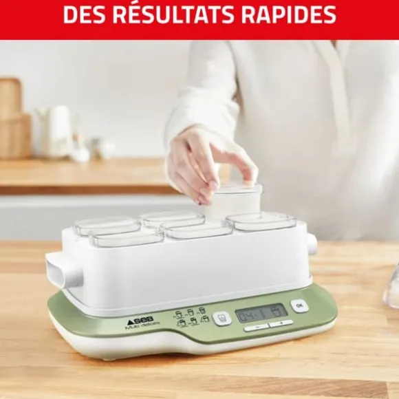 SEB Multi Delices Express & Vegetal yoghurtmaskin, 6 skålar, 6 program, Expressprogram, Vegetaliska desserter, Tillverkad i Frankrike