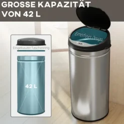 Sensor-soptunna 42 L med soft close, rostfritt stål, hygieniskt kök