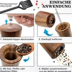 Set med Akaciakvarnar för Peppar och Salt - Manuella Saltkar 25,5 cm