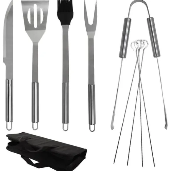Set med grillverktyg i stål i etui, 10 delar.