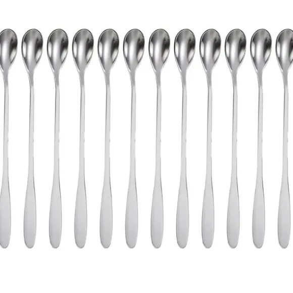 Set med 12 långa skedar i rostfritt stål - Längd 18,9 cm - För Latte Macchiato, cocktails, desserter och mycket mer
