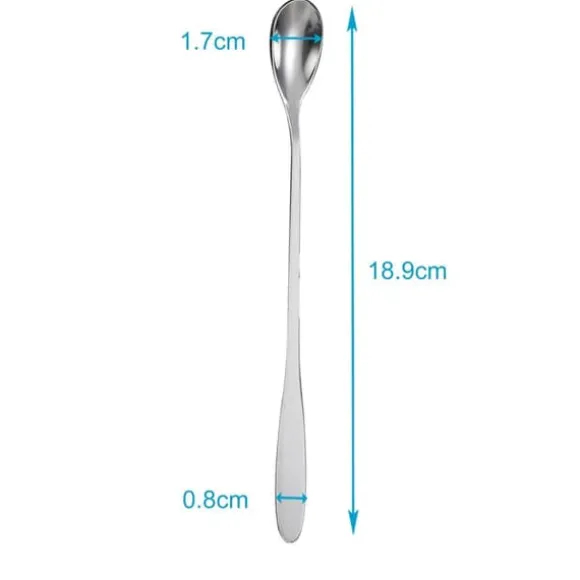 Set med 12 långa skedar i rostfritt stål - Längd 18,9 cm - För Latte Macchiato, cocktails, desserter och mycket mer