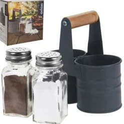 Set med saltkar och pepparkar - Glas - Transparent - Dekorativ Ställning - För Vuxna