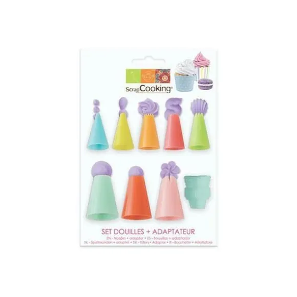 Set med spritspåsar - SCRAPCOOKING - 9 st - 8 färgade spritspåsar - 1 adapter - Röd