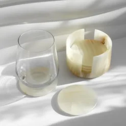 Set med underlägg i natursten 6 delar + onyxställ