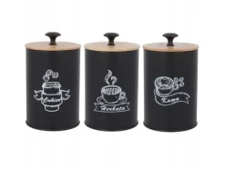 SET OM 3 BEHÅLLARE KAFFE TE SOCKER 16X9,5CM BRUNBESTE BB-2682 (EN CAPTION)