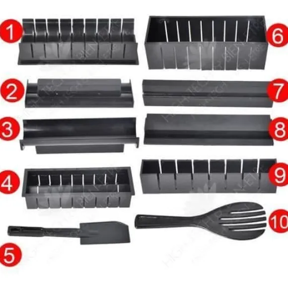 Set om 10 delar - HTBE® - Sushi tillverkare - Svart - ABS - Köksverktyg