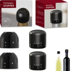 Set om 4 vinflaskpropp, champagnepropp, vinflaskpropp med lås- och upplåsningsfunktion A161