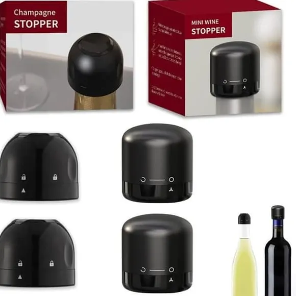 Set om 4 vinflaskpropp, champagnepropp, vinflaskpropp med lås- och upplåsningsfunktion A161
