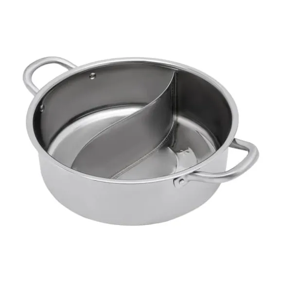 Shabu Shabu Hot Pot - Gryta i rostfritt stål - Delad dubbel smak - 26 cm - Induktionskompatibel - För fondue
