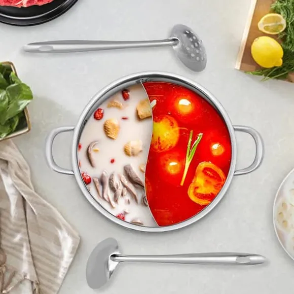 Shabu Shabu Hot Pot - Gryta i rostfritt stål - Delad dubbel smak - 26 cm - Induktionskompatibel - För fondue