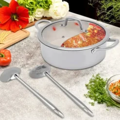 Shabu Shabu Hot Pot - Gryta i rostfritt stål - Delad dubbel smak - 26 cm - Induktionskompatibel - För fondue