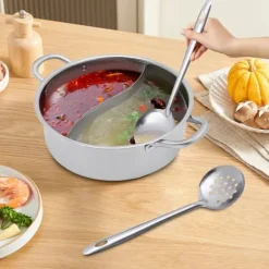 Shabu Shabu Hot Pot - Gryta i rostfritt stål - Delad dubbel smak - 26 cm - Induktionskompatibel - För fondue