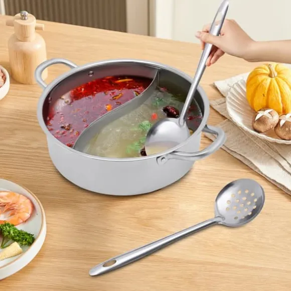 Shabu Shabu Hot Pot - Gryta i rostfritt stål - Delad dubbel smak - 26 cm - Induktionskompatibel - För fondue