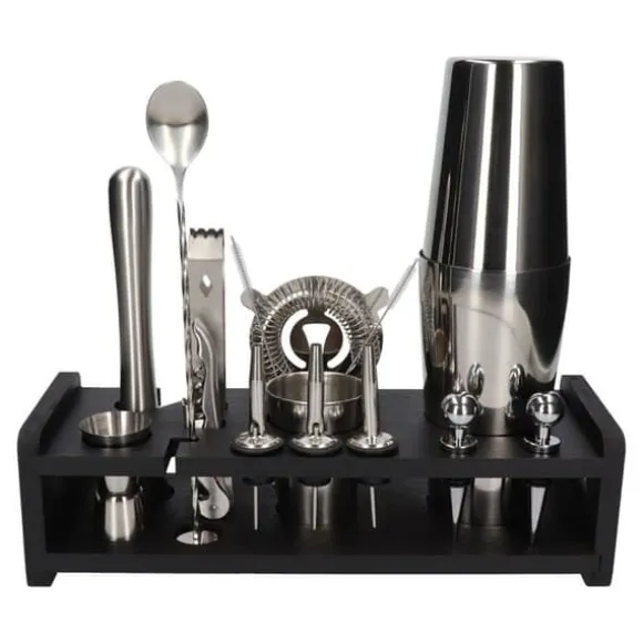 Shaker - Bartender - Cocktailset 17 delar - Rostfritt stål - 830 ml - Svart stöd