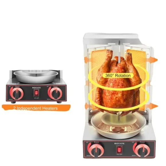 Shawarma Broiler, 3000W, 295 x 300 x 480 mm, Rotationsdesign, 12 kg kapacitet, Gasuppvärmning