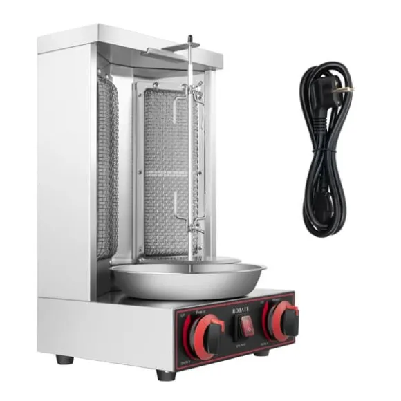 Shawarmagrill - Vertikal gas-rotisseri - 3000 W - 2 brännare - 12 kg kapacitet - Rostfritt stål - För 3–5 personer - Svart