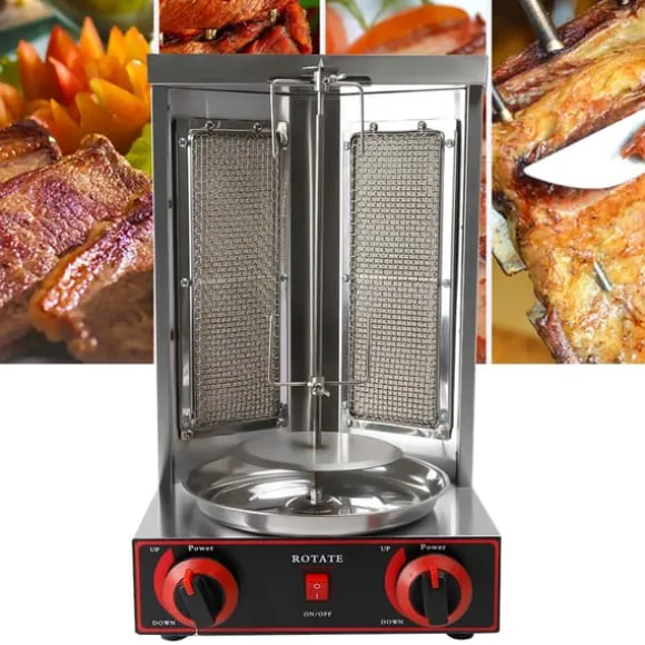 Shawarmagrill - Vertikal gas-rotisseri - 3000 W - 2 brännare - 12 kg kapacitet - Rostfritt stål - För 3–5 personer - Svart