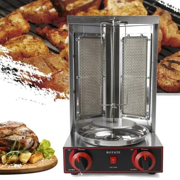 Shawarmagrill - Vertikal gas-rotisseri - 3000 W - 2 brännare - 12 kg kapacitet - Rostfritt stål - För 3–5 personer - Svart