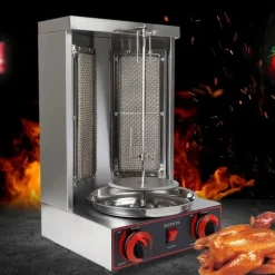 Shawarmagrill - Vertikal gas-rotisseri - 3000 W - 2 brännare - 12 kg kapacitet - Rostfritt stål - För 3–5 personer - Svart