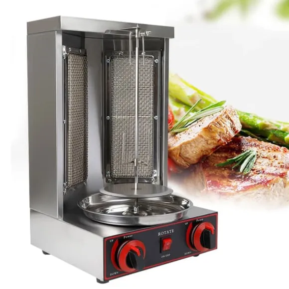 Shawarmagrill - Vertikal gas-rotisseri - 3000 W - 2 brännare - 12 kg kapacitet - Rostfritt stål - För 3–5 personer - Svart