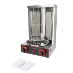 Shawarmagrill - Vertikal gas-rotisseri - 3000 W - 2 brännare - 12 kg kapacitet - Rostfritt stål - För 3–5 personer - Svart
