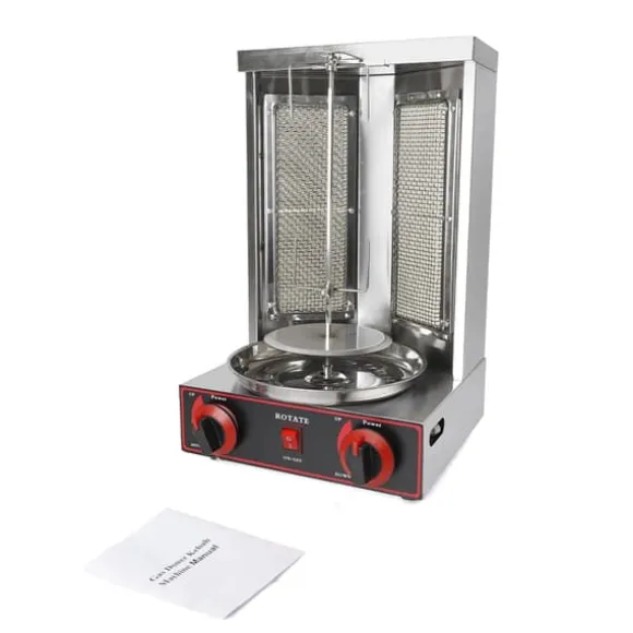 Shawarmagrill - Vertikal gas-rotisseri - 3000 W - 2 brännare - 12 kg kapacitet - Rostfritt stål - För 3–5 personer - Svart