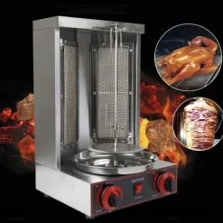Shawarmagrill - Vertikal gas-rotisseri - 3000 W - 2 brännare - 12 kg kapacitet - Rostfritt stål - För 3–5 personer - Svart