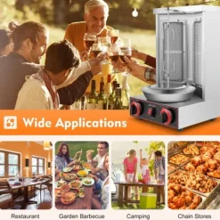 Shawarmagrill - Vertikal gas-rotisseri - 3000 W - 2 brännare - 12 kg kapacitet - Rostfritt stål - För 3–5 personer - Svart