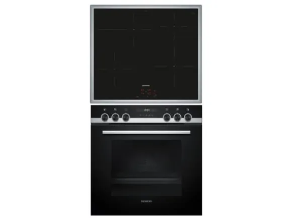 Siemens HE517BBS4 + EI645CFB6E, Induktionshäll med zon, 4 zone(s), Glass-keramisk, Svart, Röra, 58,3 cm