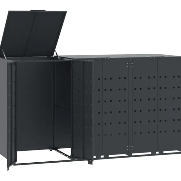 Skjul för sopkärl för 3 platser antracit 207x79x117 cm stål