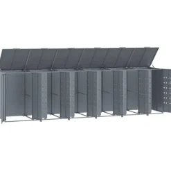 Skjul för sopkärl med lock - Förvaring för 6 platser | Färg: Grå | Storlek: 414x79x117 cm
