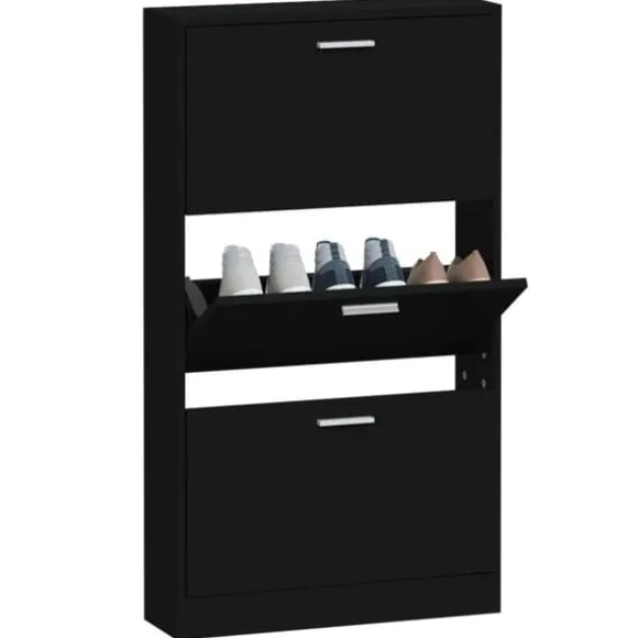Skoskåp i konstruerat trä - Modern förvaring | Färg: Svart | Storlek: 59x17x108 cm