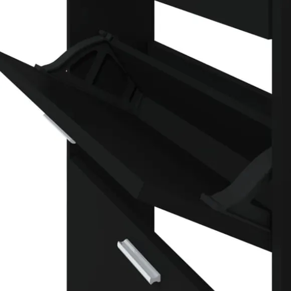 Skoskåp i konstruerat trä - Modern förvaring | Färg: Svart | Storlek: 59x17x108 cm