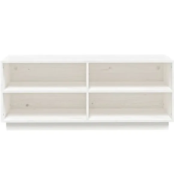 Skoskåp i massiv furu - Förvaring och tv-bänk | Färg: Vit | Storlek: 110x34x45 cm
