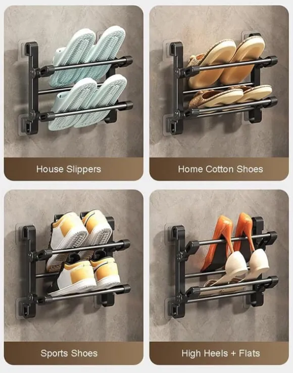 Skoskåp Wall-Mounted Folding Shoe Rack, 50x25.8x12cm, Space-Saving, No-Drill