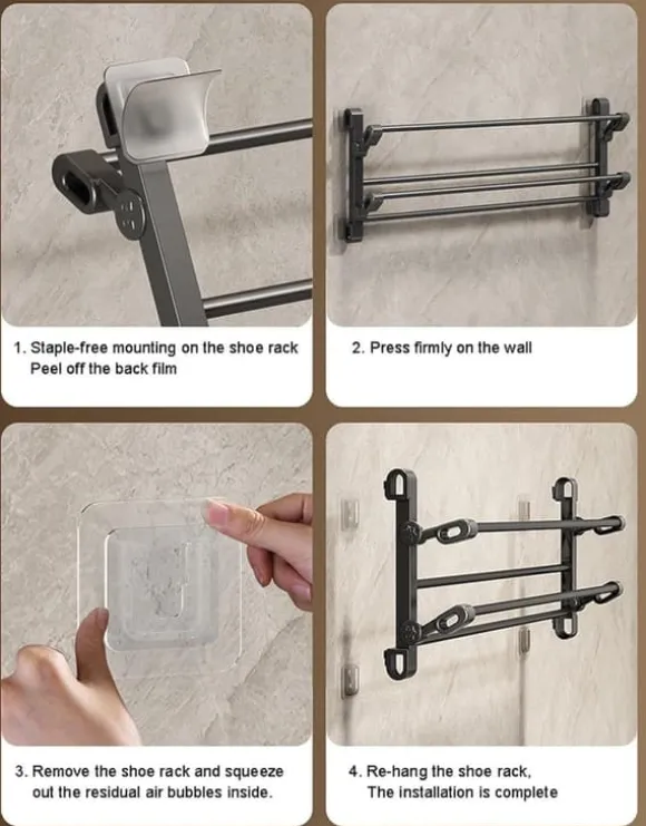 Skoskåp Wall-Mounted Folding Shoe Rack, 50x25.8x12cm, Space-Saving, No-Drill