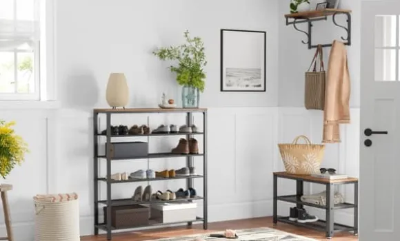 Skoställ med 5 Hyllor - Skohylla industriell Design 100 x 30 x 110 cm vintage brun-svart