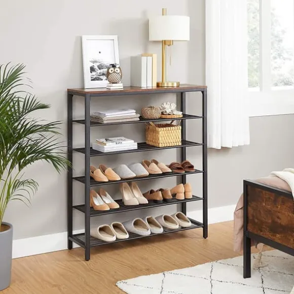 Skoställ med 5 Hyllor - Skohylla industriell Design 100 x 30 x 110 cm vintage brun-svart